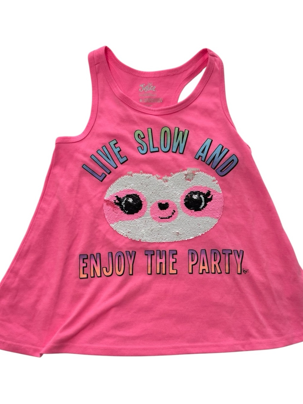 Justice Pink Reversible Sequin Sloth Tank Top Size 6